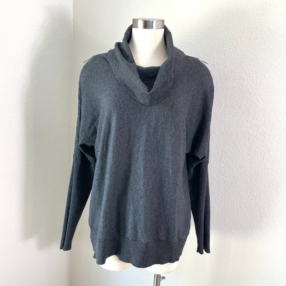 Michael Kors Womens Large Gray Zipper Shoulder Cowl Neck‎ Sweater Knit Top